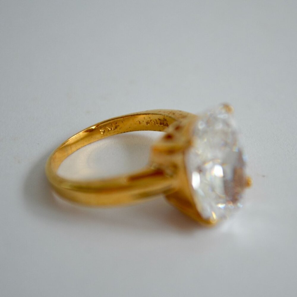 Costume Jewelry Gold Toned Metal Large Oval Stone Size 9.25 - Picture 5 of 5